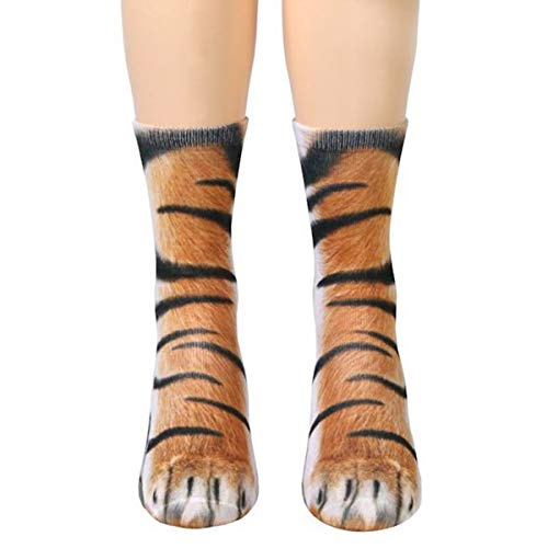 Eurobuy Animal Paw Socks 3D Digital Simulación Imprimir Gato Perro Pie Pezuña Pies Tripulación Calcetines Adultos, Tiger, Medium