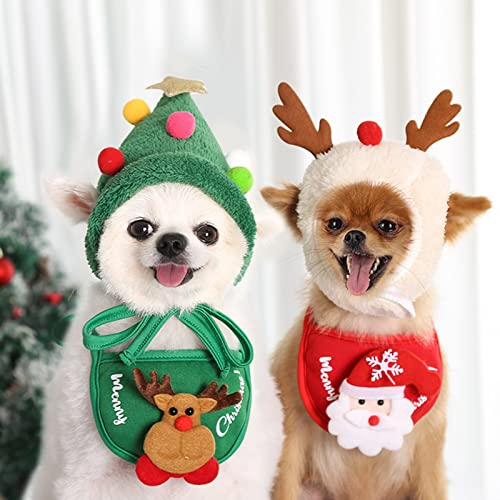 Explopur Sombrero de Navidad Verde con Bolas de Colores,Sombrero de Navidad Verde para Mascotas con Bolas de Colores Gorra de Papá Noel Ajustable pequeña Decoración Linda para Mascotas Accesorios