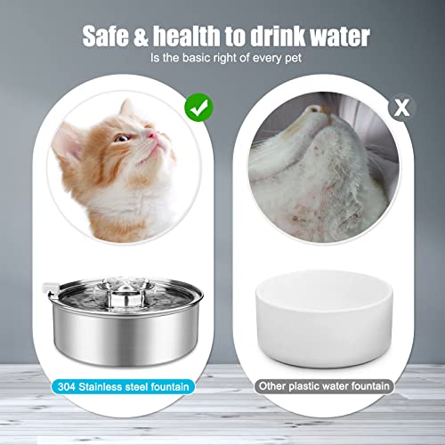 Eyglo Fuente de Agua para Gatos de Acero Inoxidable de 2L de Capacidad,Bebedero para Gatos con Bomba Ultra Silenciosa,Dispensador de Agua Automático para Mascotas Adecuado para Gatos y Cachorros