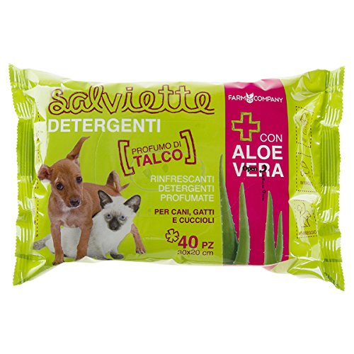 Farm Company Granja Empresa Mascota Limpieza toallitas Aloe Vera y Talco, 40 toallitas