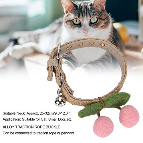 Fdit Breakaway Cat Collar de Lino Cute Cherry Colgante de Cuero Ajustable Cat Puppy Correa para el Cuello Safety Dog Collars