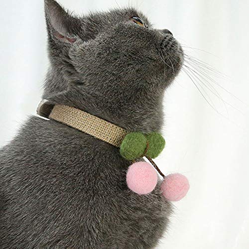 Fdit Breakaway Cat Collar de Lino Cute Cherry Colgante de Cuero Ajustable Cat Puppy Correa para el Cuello Safety Dog Collars