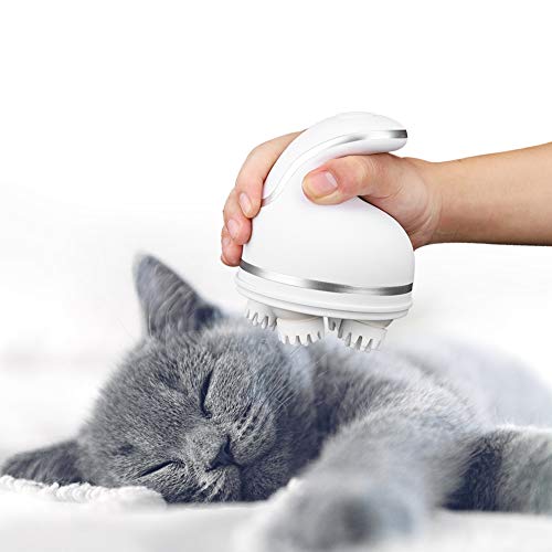 Fdit Masajeador eléctrico para Mascotas Gatos Perros Pata Masajeador de Cabeza 3D Masajeador de Cabeza de Gato Carga USB Masajeador eléctrico para Mascotas(Blanco)
