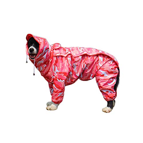 feiling Lluvia Abrigo para Perro Chubasquero Impermeable 4 Patas de Lluvia Chaqueta Mascotas Rain Coat Dog con Desmontable Capucha para Grande Mediano y Pequeño Perro (24#, Camuflaje Rosa)