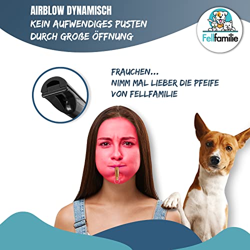Fellfamilie ® Silbato de alta frecuencia para perros – Silbato ideal para entrenamiento y viajes, incluye una práctica correa para el cuello, color negro