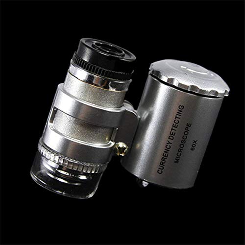 FENGMEI Mini 60X microscopio de Bolsillo Lupa Lupa de la joyería de Cristal LED de luz UV