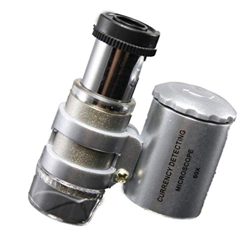FENGMEI Mini 60X microscopio de Bolsillo Lupa Lupa de la joyería de Cristal LED de luz UV