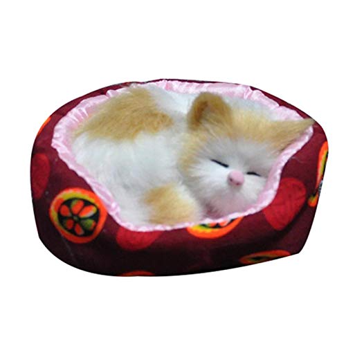 FINIVE Simulación de juguete para gatos durmiendo con jaula de nseting, muñeca de gato de felpa 3D, muñecas de peluche, decoración de oficina en casa, sofá gato amarillo