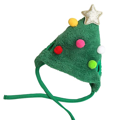 Flytise Gorra De Papá Noel Ajustable,Sombrero de Navidad Verde para Mascotas con Bolas de Colores Gorra de Papá Noel Ajustable pequeña Decoración Linda para Mascotas Accesorios