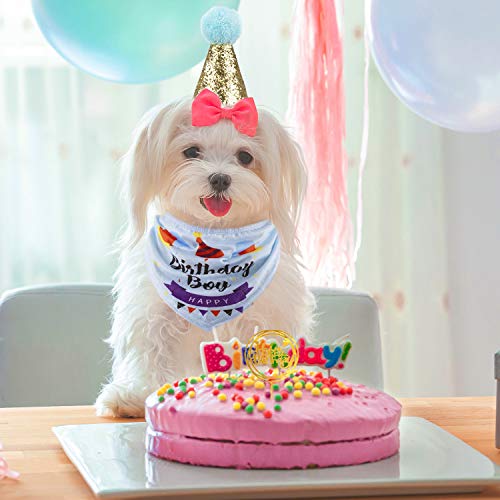 Fowecelt 15 Piezas Cumpleaños para Perros Decoración para Fiesta de Feliz Cumpleaños para Perro Cachorro Chico Mascota Pañuelo para el Cuello Bufandas Pajaritas Disfraces Suministros de Fiesta (Azul)