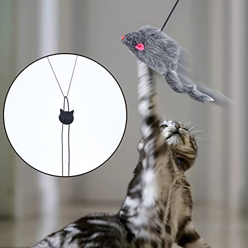 FUFRE Divertido bastón para gatos, juguete para colgar en la puerta, ratones de peluche retráctiles interactivos, juguete para gatos con vara de práctica
