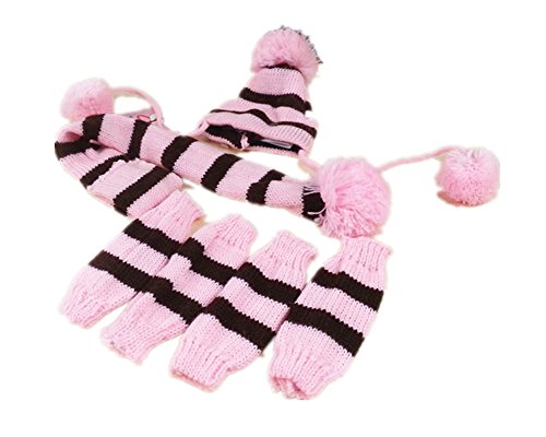 Fully 3 Piezas/Set Bufanda de Punto cálida de Invierno + Sombrero + Calentador de piernas para Mascotas Gato Perro (L, Rosado)