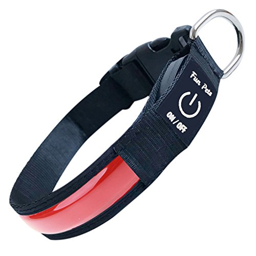 Fun Pets Collar de Seguridad para Perros con LED Recargable Ultra Brillante con Gran Visibilidad y Seguridad Mejorada Medio (40cm - 50cm / 15.7" - 19.7") Rojo