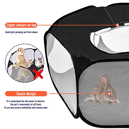 Furpaw Jaulas para Animales Pequeños, Portátil Jaula Hamster Transpirable Transparente Jaula Cobaya en Negro Plegable