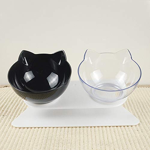 Gertok Cat Bowls - Double Cat Bowl Pet Bowls Stand Dog Elevated Feeder Food Water Raised Lifted - Detachable & 0-15° Elevated Cat Bowls Stress Free,For Cats Small Dogs Fives