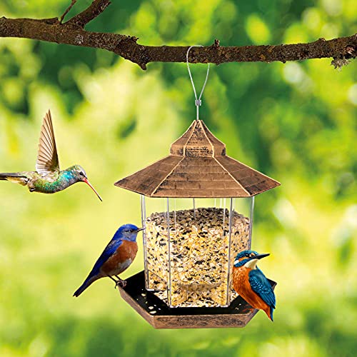 GESPERT Comedero automático para pájaros, comedero para colgar, comedero para pájaros silvestres, comedero para pájaros silvestres, casa para pájaros, jardín natural y diseño de balcón