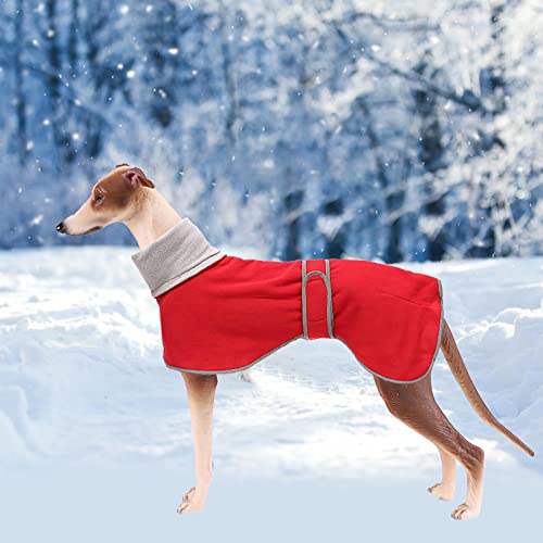 Geyecete - Abrigo con Forro Polar para Perro, con Bandas Ajustables, para Invierno Clima frío,Jersey con Agujero del arnés, para medianos y Grandes Perros Galgo-Rojo-XS