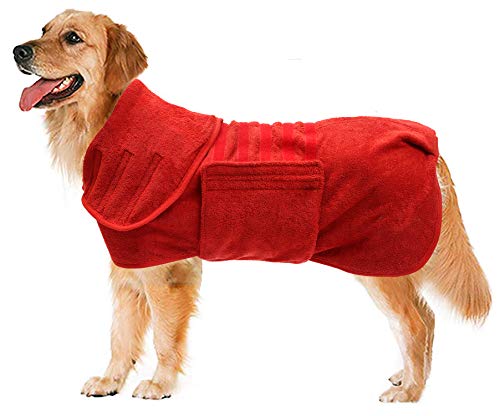 Geyecete- Albornoz Microfibra para Perro Mascotas,Toalla para Perros/Gatos,Secado rápido, superabsorbente, para Secado Tras el baño, Nadar o Paseo bajo la Lluvia-Rojo-XS
