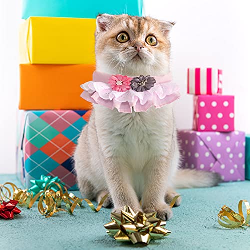 HACRAHO Baberos para gatos con correa, 1 juego de bufanda rosa para mascotas y correa, bufandas para mascotas con flores para perros pequeños, medianos y gatos, S