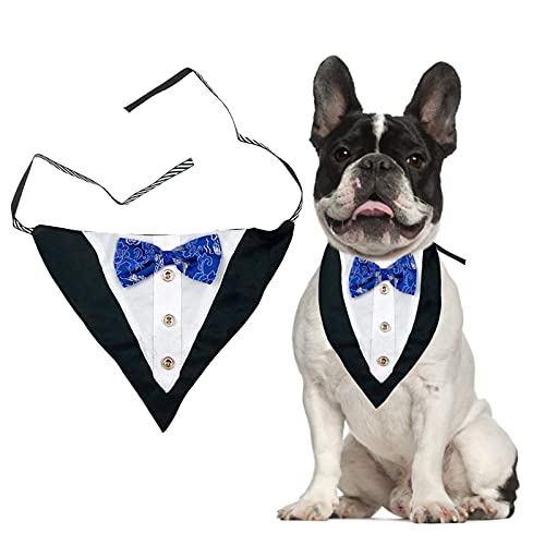HACRAHO Collar de esmoquin para perro, 1 pieza ajustable para perros, esmoquin para perro, con pajarita para mascotas, gatos y perros, color azul