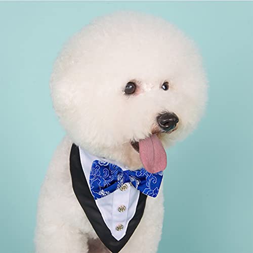 HACRAHO Collar de esmoquin para perro, 1 pieza ajustable para perros, esmoquin para perro, con pajarita para mascotas, gatos y perros, color azul