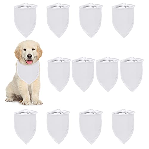 HACRAHO Pañuelos de perro en blanco, 12 bandanas blancas para mascotas, poliéster, triángulo, para perros pequeños y medianos