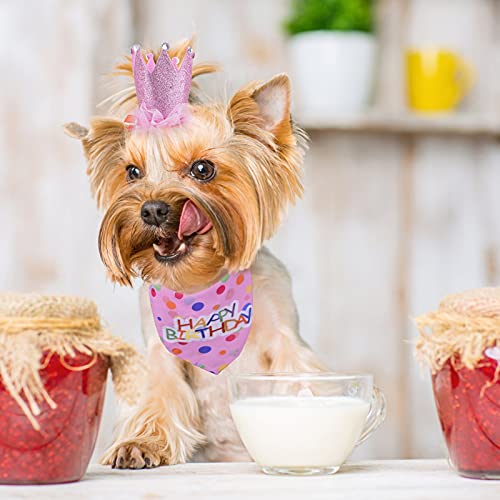 HACRAHO Suministros de fiesta de cumpleaños para perros, 3 unidades de bandana de cumpleaños para perros pequeños y medianos con sombrero y vestido para niña, color rosa