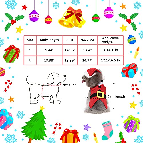 HACRAHO Traje de Navidad para mascotas, 2 piezas de traje de Papá Noel para perros y gatos pequeños, S