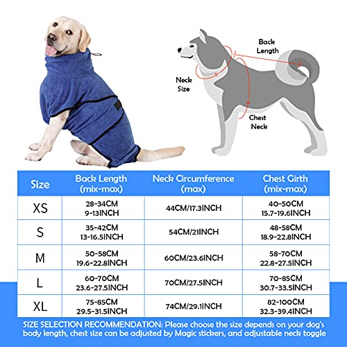 HAPPY HACHI Albornoz para Perros Microfibra Absorbente, Toallas Secadores Rápido para Perros Pequeños Grandes, Baño Gatos Lavable Pijamas para Mascotas(L Azul)