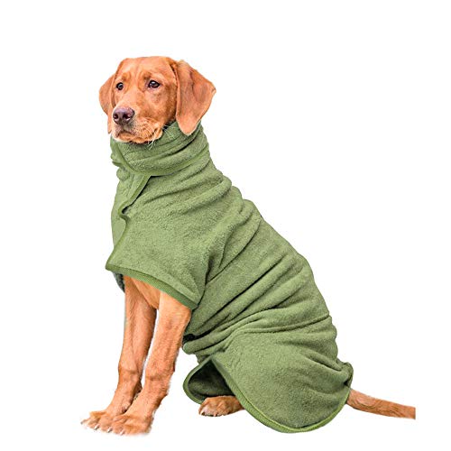 HAPPY HACHI Albornoz para Perros, Toalla baño Microfibra Secado rápido Perros con Cinta Ajustable, Pijamas para Cachorros Mascotas Grandes(S, Verde)