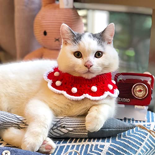 HDGFYTOR Bufanda de Navidad para Mascotas Bufanda con Pompones Tejido de Punto Bufanda para Mascotas Gato Disfraces Bufanda de Papá Noel Adecuado para Perro, Gato, Cachorro y Gatito(Size:30-35CN)