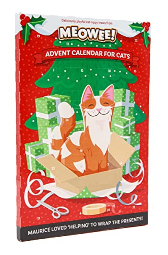 HiCollections Calendario de Adviento para gatos 2021 - Meowee! Fiesta de Navidad con golosinas para hierba gatera 72 g