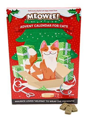 HiCollections Calendario de Adviento para gatos 2021 - Meowee! Fiesta de Navidad con golosinas para hierba gatera 72 g