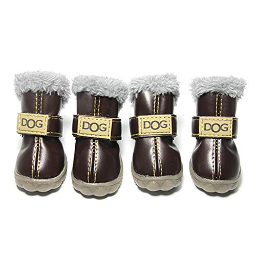 HIOD Zapatos de Invierno para Perros Botas de Nieve Cálidas Piel Impermeable Perros Pequeños Algodón Antideslizante para Mascotas,Brown,3#