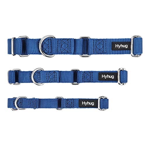 Hyhug Premium actualizado Cuello de Perro Martingale antivaho de Nylon Resistente para Perros Grandes, pequeños, medianos, pequeños y pequeños (Grande L, Azul clásico)