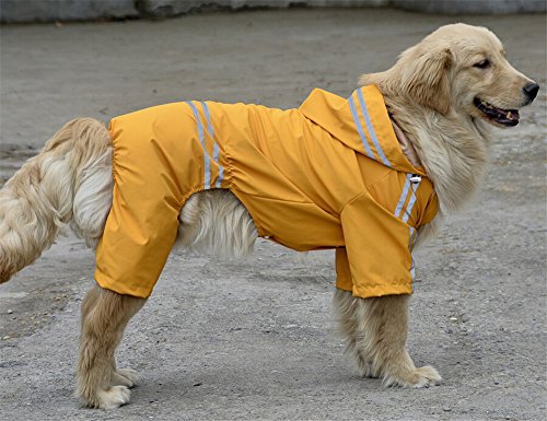 Impermeable perro chubasquero de 4 patas para perro con capucha y botón de agujero para correa de perro, ligero chaqueta para perro, chubasquero para Golden Retriever Samoye Husky Collie