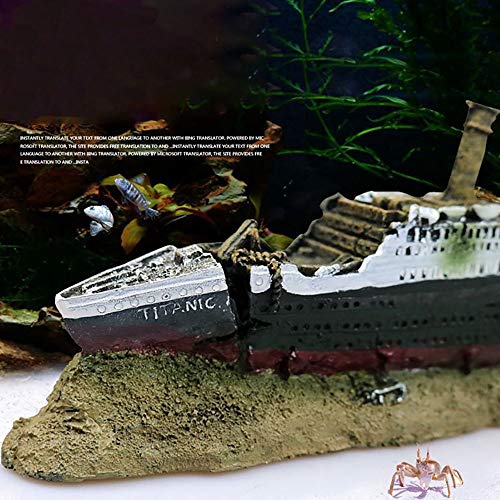 inChengGouFouX Decoración de acuario para interiores, decoración de acuario, adorno creativo de resina Titanic Wreck Landscaping fácil de limpiar (color pintado, tamaño: 38,5 x 6 x 9 cm)