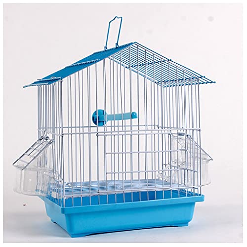 Jaula de Pájaros Birdcage de la azotea, Budgerigar Birdcage con caja de alimentación, pájaros de metal, jaula de baño ornamental for pájaros canarios pequeños con Soporte Rodante ( Color : Blue )