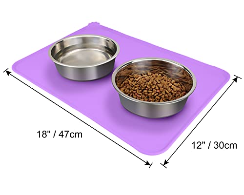 Joytale Silicona Alfombrilla para Comedero de Mascota, Tapete para Comer Perros y Gatos, Antideslizante,Impermeable,47×30cm, Morado