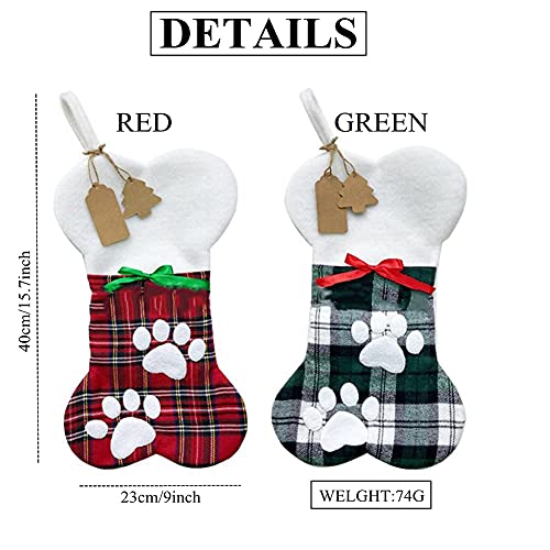 JSONA Medias navideñas para Perros, 4 Piezas, Medias navideñas, Medias de Hueso para Decoraciones navideñas para casetas de Perros (Rojo)
