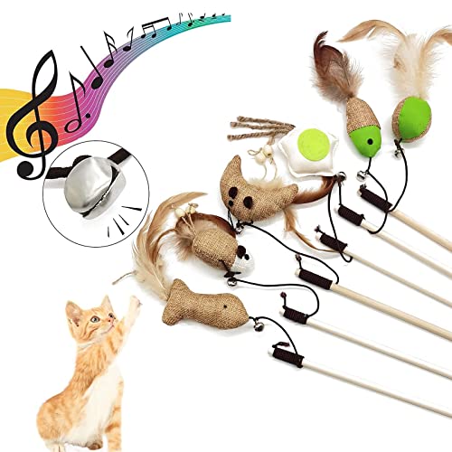 Juguete Para gato,Juguete Pluma de Gato,8 Piezas de reemplazable Juego de Regalo,Caña P[ara Gatos,Juguete Pluma de Gato Interactivo,Usado Para Gatos y Gatitos Interior Interactivos Juegos Para Gatos