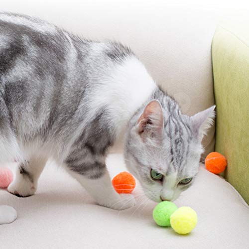 Juguetes para gatos y perros, 30 piezas de juguete de peluche colorido para gatos y gatos, pompones suaves, bola elástica para jugar a mascotas (color surtido)