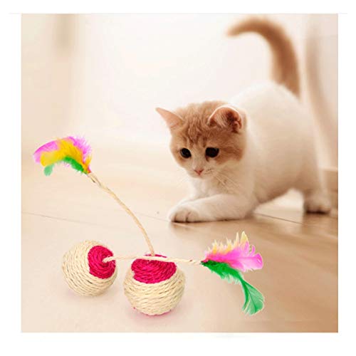 JZK 12 x Juguetes para Gatos, Bola de sisal rodante Pelotas Juguete de Plumas Interactivo para Gatitos Kitty