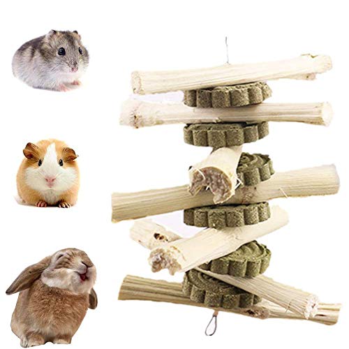 Kassbest Bunny juguetes para masticar dientes de bambú dulces palos de manzana mejora la salud dental de mascotas, aperitivos de hierba para conejos, cobayas, hámsters y animales pequeños