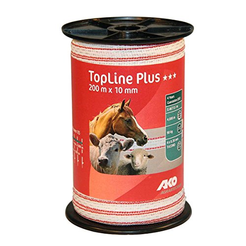 Kerbl Top Line Plus - Cinta Adhesiva (500 m, 10 mm, 4 trípode), Color Blanco y Rojo