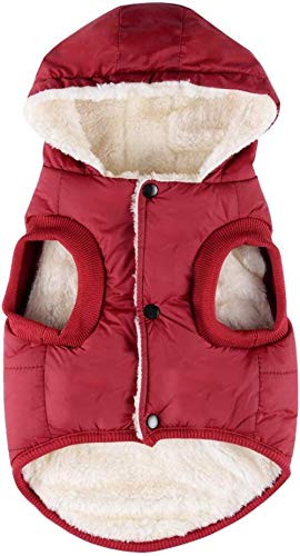 Komate Chaqueta de Invierno cálido para Perros Abrigo Grueso de Invierno Chaleco de Tela para Perros pequeños medianos Grandes (S (tamaño del Pecho 40 cm), Rojo)