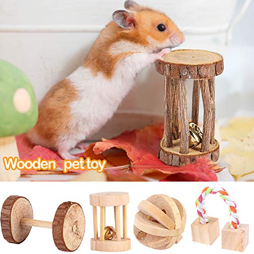 Komoyo 7 Piezas Hamster Chew Toys, Juguetes de Madera Natural para Masticar Cuidado de los Dientes, Bola Molar para Animales Pequeños, Pino, Conejillos, Ratas, Chinchillas,Gato