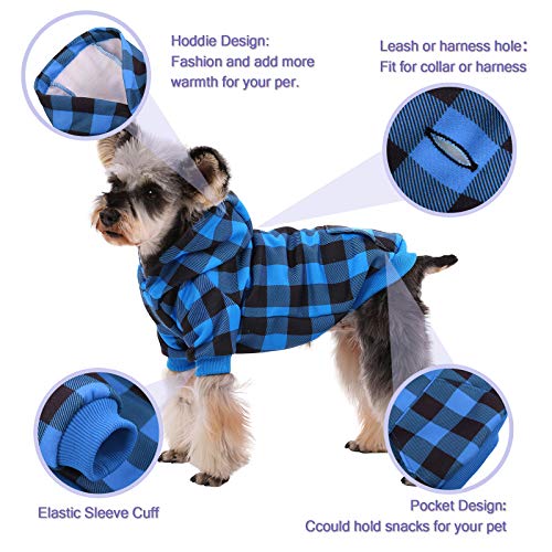 Kuoser Abrigo de perro WInter, clásico a cuadros para perros con agujero para arnés y sombrero, resistente al viento, ropa de invierno para perros pequeños y medianos