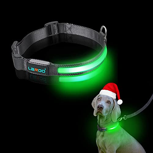 LaRoo LED Collar de Perro LED, Intermitente Llevó Collar de Seguridad para Perros LED Nylon Luminoso Impermeable Que Brilla Recargable Collar Brillante para Los Perros (L-50-60CM)