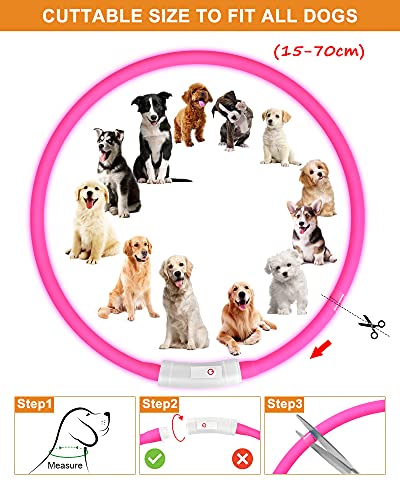 LED Collar Perro Collar de Seguridad, Collar de Perro de Mascota, Collar Luminoso Perro de Mascota, USB Recargable Collar de Seguridad para Mascotas Impermeable hasta (Rosa)